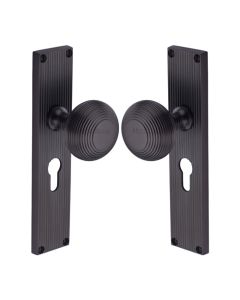 Heritage Brass Matt Bronze Beehive Door Knob on Reeded Plate - Euro Profile Set