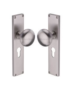 Heritage Brass Satin Nickel Victoria Door Knob on Plate - Euro Lock Set
