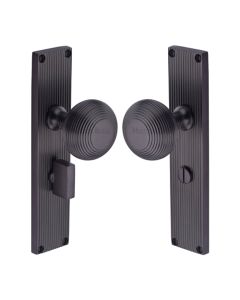 Heritage Brass Matt Bronze Beehive Door Knob on Reeded Plate - Bathroom Set
