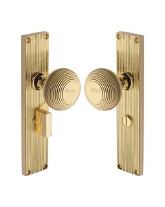 Heritage Brass Polished Brass Beehive Door Knob on Reeded Plate - Bathroom Set