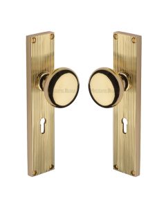 Heritage Brass Polished Brass Victoria Door Knob on Reeded Plate - Lock Set
