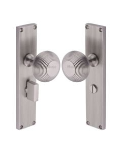Heritage Brass Satin Nickel Beehive Door Knob on Reeded Plate - Bathroom Set