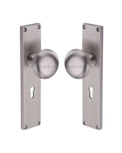 Heritage Brass Satin Nickel Victoria Door Knob on Reeded Plate - Lock Set