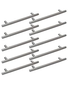 Pack 10 x Satin Nickel Knurled T Bar Pull Handle - 160mm c/c