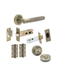 Antique Brass Knurled Camden Bathroom Door Handle Set