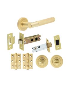 Satin Brass Knurled Camden Bathroom Door Handle Set