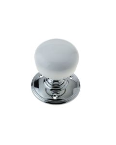 Frelan White porcelain mortice knob furniture on PC rose