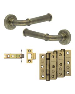 Jedo Antique Brass Classic Door Handle Pack | Internal Doors |  JE-A3B-AB