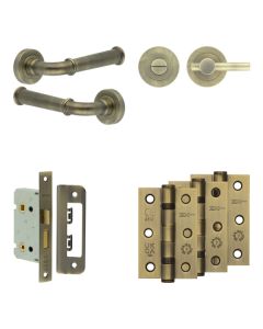 Jedo Antique Brass Classic Door Handle Pack | Bathroom |  JE-A5B2-AB
