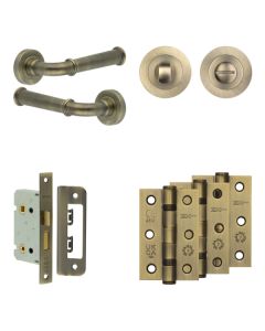 Jedo Antique Brass Classic Door Handle Pack | Bathroom |  JE-A5B3-AB