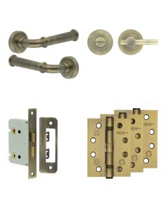 Jedo Antique Brass Classic Door Handle Pack | Bathroom |  JE-A6A2-AB