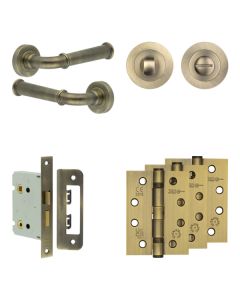 Jedo Antique Brass Classic Door Handle Pack | Bathroom |  JE-A6A3-AB