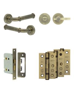 Jedo Antique Brass Classic Door Handle Pack | Bathroom |  JE-A6B2-AB