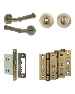 Jedo Antique Brass Classic Door Handle Pack | Bathroom |  JE-A6B3-AB