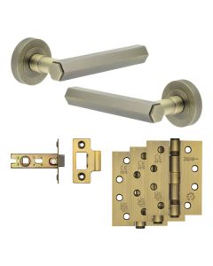 Jedo Antique Brass Hex Door Handle Pack | Internal Doors |   JE-C1A-AB