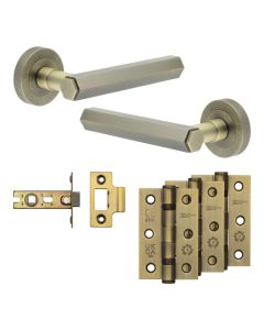 Jedo Antique Brass Hex Door Handle Pack | Internal Doors |   JE-C1B-AB