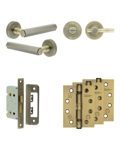 Jedo Antique Brass Hex Door Handle Pack | Bathroom |  JE-C5A2-AB