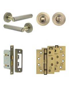 Jedo Antique Brass Hex Door Handle Pack | Bathroom |  JE-C5A3-AB