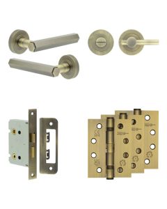 Jedo Antique Brass Hex Door Handle Pack | Bathroom |  JE-C6A2-AB