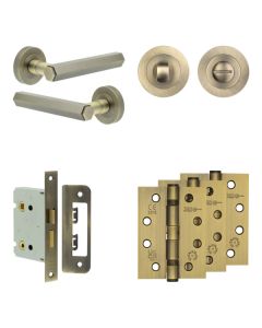 Jedo Antique Brass Hex Door Handle Pack | Bathroom |  JE-C6A3-AB