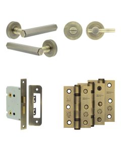 Jedo Antique Brass Hex Door Handle Pack | Bathroom |  JE-C6B2-AB