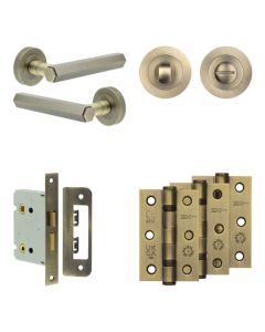 Jedo Antique Brass Hex Door Handle Pack | Bathroom |  JE-C6B3-AB