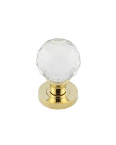 Frelan Faceted Glass Mortice Knob with PVD brass rose | JH4255PVD