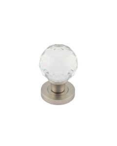 Frelan Faceted Glass Mortice Knob with satin nickel rose | JH4255SN