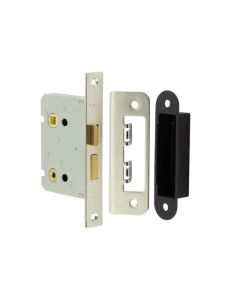 Frelan 76mm NP Bathroom lock square forend & radiused strike plate
