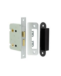 Frelan 76mm SN Bathroom lock square forend & radiused strike plate