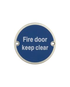 75mm Satin Stainless Steel Fire Door Keep Clear Sign