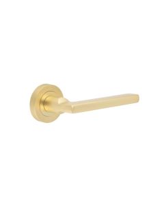 Sets Satin Brass Jet Lever Handle on rose | JV600SB