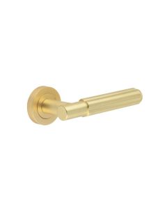 Sets Satin Brass Bloom Lever Handle on rose | JV848SB