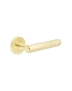 Pair Hex Satin Brass Lever on rose