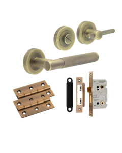 Antique Brass JV850AB Knurled Handle Door Kit - Bathroom