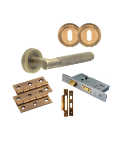 Antique Brass JV850AB Knurled Handle Door Kit - Lock