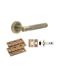 Antique Brass JV850AB Knurled Handle Door Kit - Latch