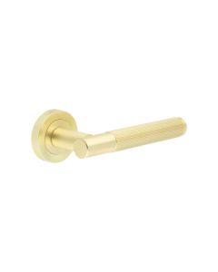 Sets Satin Brass Venice Lever Handle on rose | JV852SB