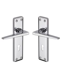 Heritage Brass Polished Chrome Kendal Door Handle on Plate - Lever Lock