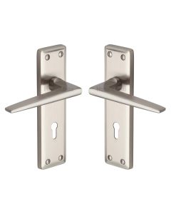 Heritage Brass Satin Nickel Kendal Door Handle on Plate - Lever Lock