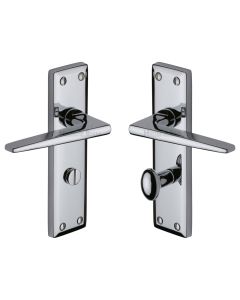 Heritage Brass Polished Chrome Kendal Door Handle on Plate - Bathroom Set