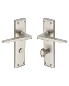 Heritage Brass Satin Nickel Kendal Door Handle on Plate - Bathroom Set