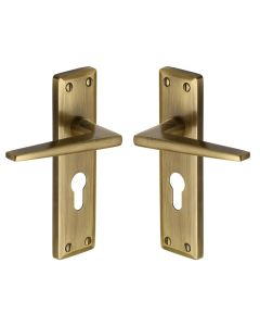 Heritage Brass Antique Brass Kendal Door Handle on Plate - Euro Profile