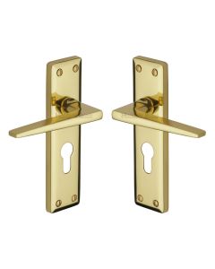 Heritage Brass Polished Brass Kendal Door Handle on Plate - Euro Profile