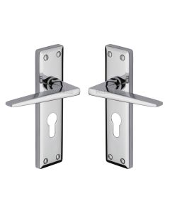 Heritage Brass Polished Chrome Kendal Door Handle on Plate - Euro Profile