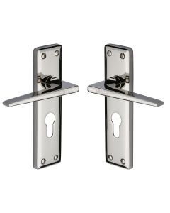 Heritage Brass Polished Nickel Finish Kendal Door Handle on Plate - Euro Profile