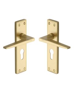 Heritage Brass Satin Brass Kendal Door Handle on Plate - Euro Profile