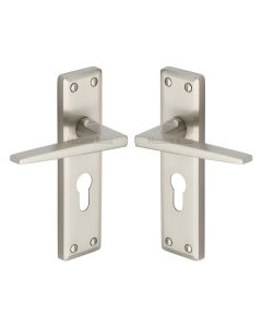 Heritage Brass Satin Nickel Kendal Door Handle on Plate - Euro Profile