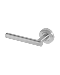 BLU Satin Stainless Steel 'T' Bar Lever Door Handle on rose  |  KM065C-SSS