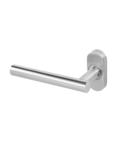BLU Satin Stainless Steel T Bar Lever Door Handle on oval rose  |  KM965C-SSS